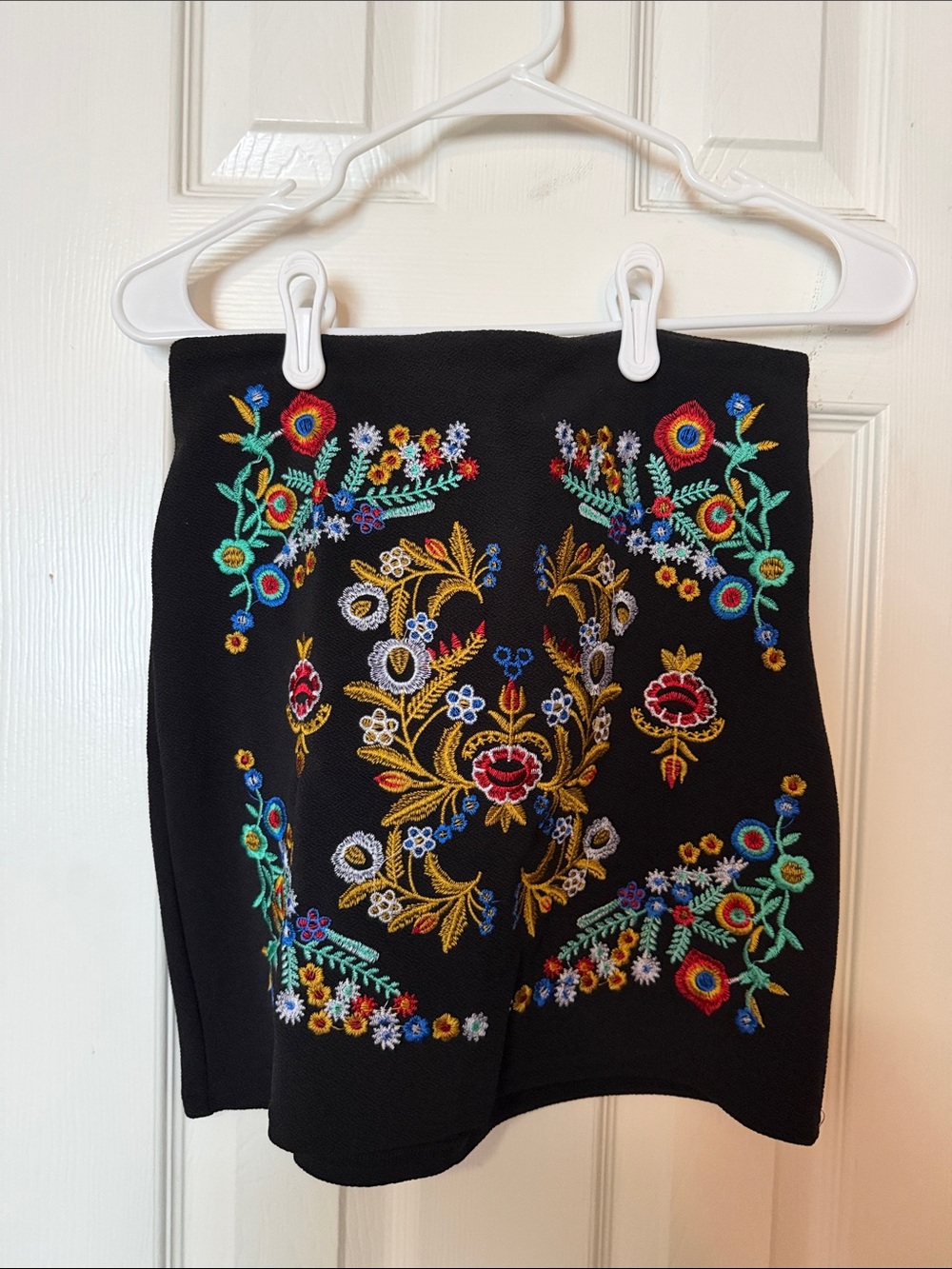 SHEIN Black Maxi Skirt with Multicolor Floral Embroidery